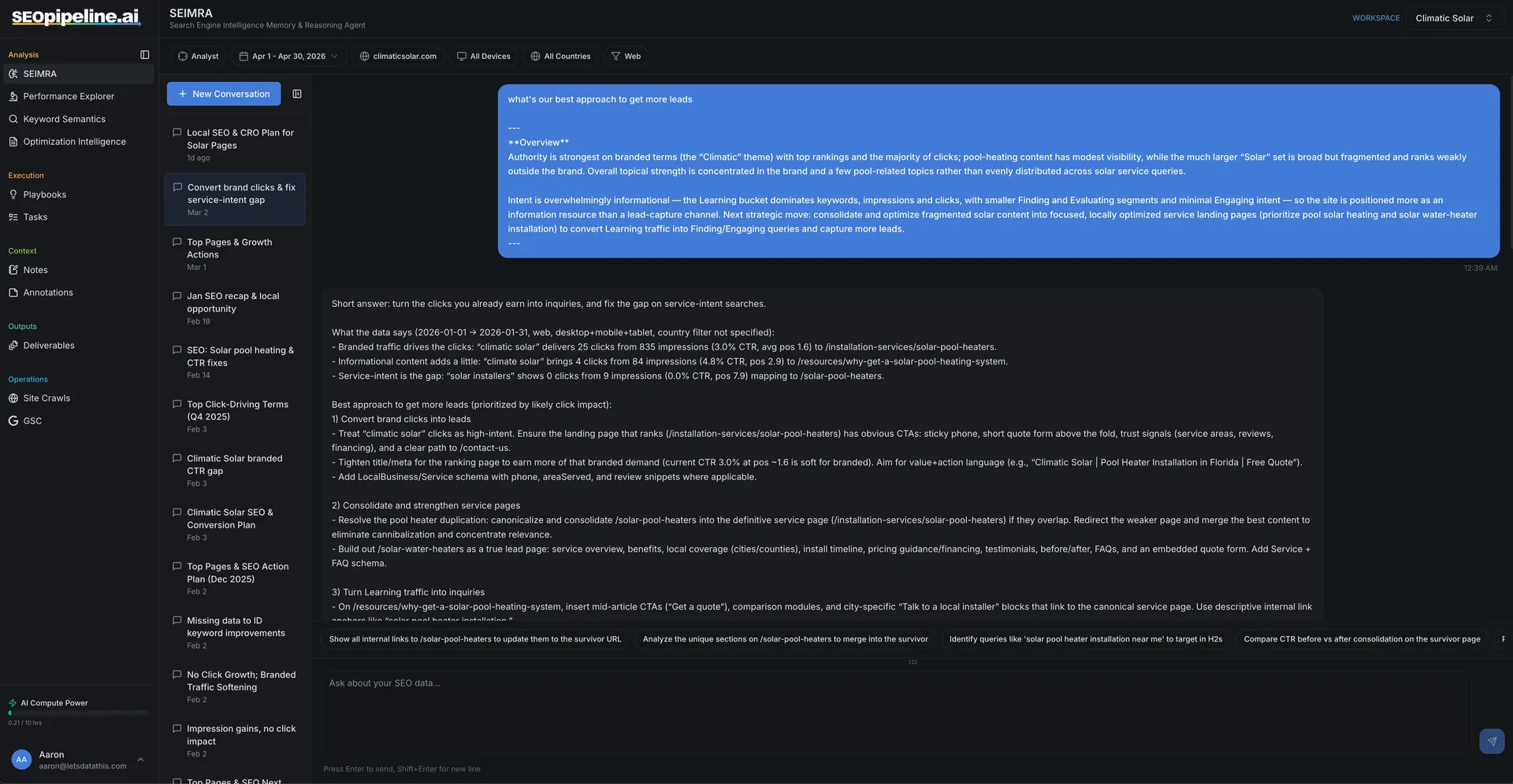 SEIMRA reasoning over your actual Google organic footprint